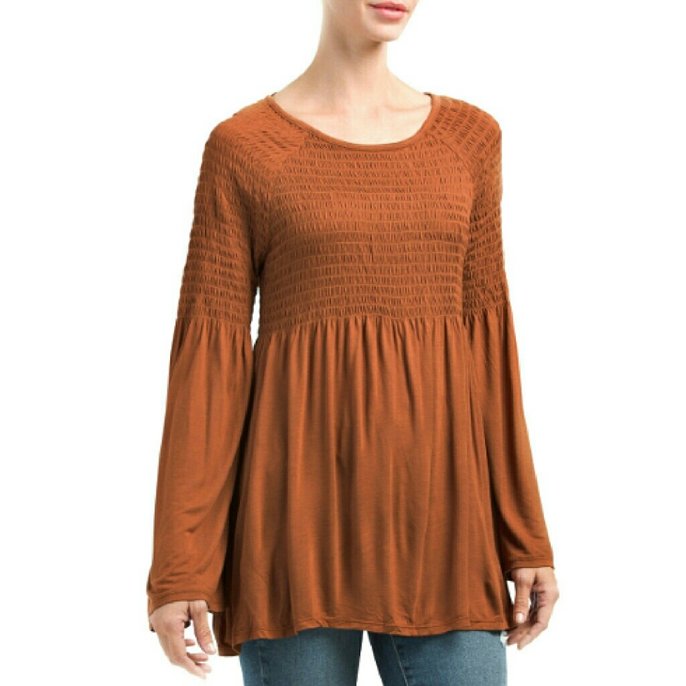 Boho Flowy Cinnamon Color Bell Sleeve Festival Top
